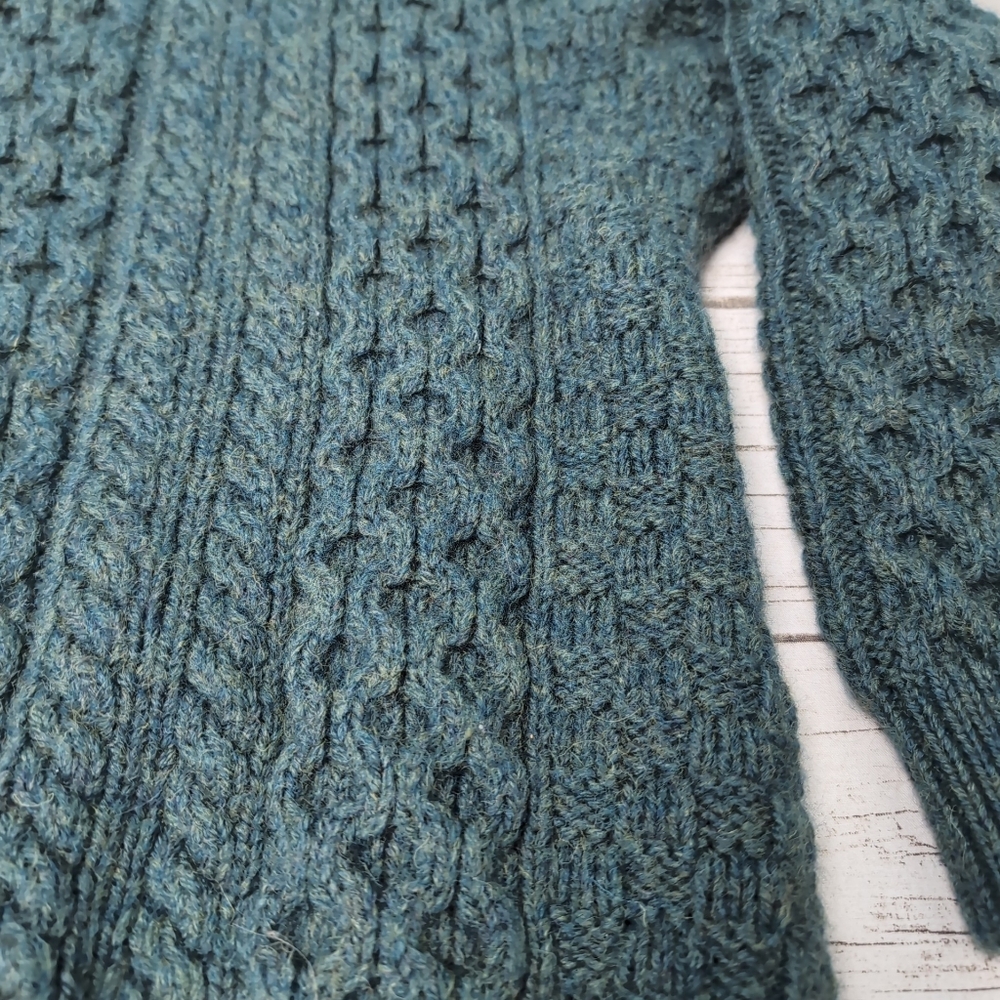Aran Sweater Market 100% Wool Green Fisherman Sweater Size XL - Picture 3 of 7